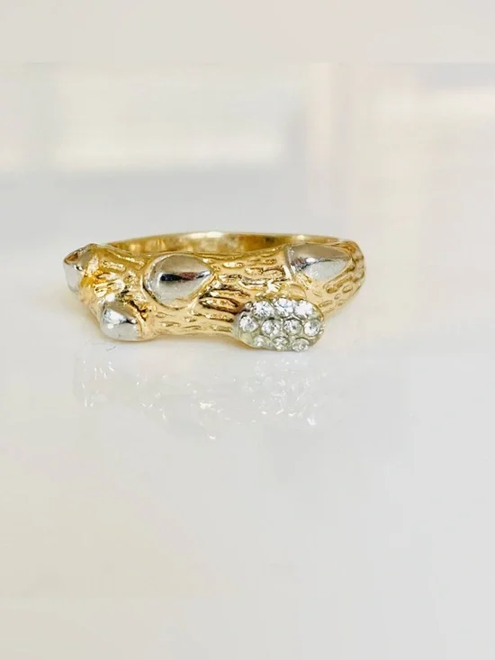 Gold and silver tone branch thorns rhinestone statement costume cocktail ring - Picture 2 of 13